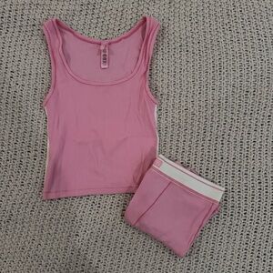SKIMS Pink Ribbed Sleepwear Set